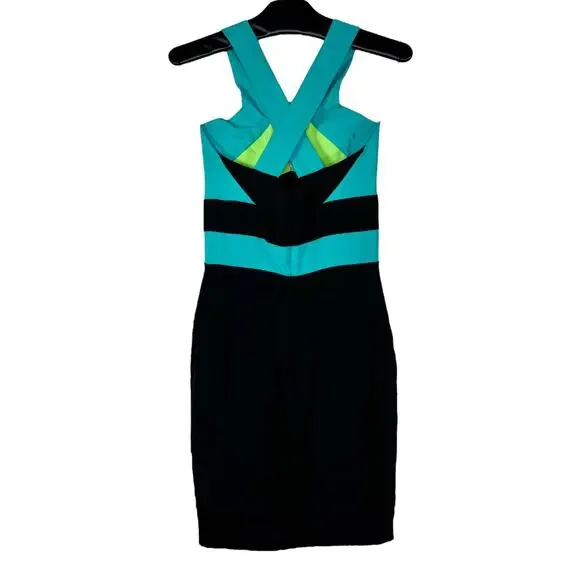 Marian Bianca Nero Silk Colorblock Bodycon Mini Dress Small NWOT - Picture 2 of 9